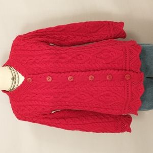 Red Irish Cable Knit Cardigan by Aran Sweater Market Cherry Merino Wool Ireland